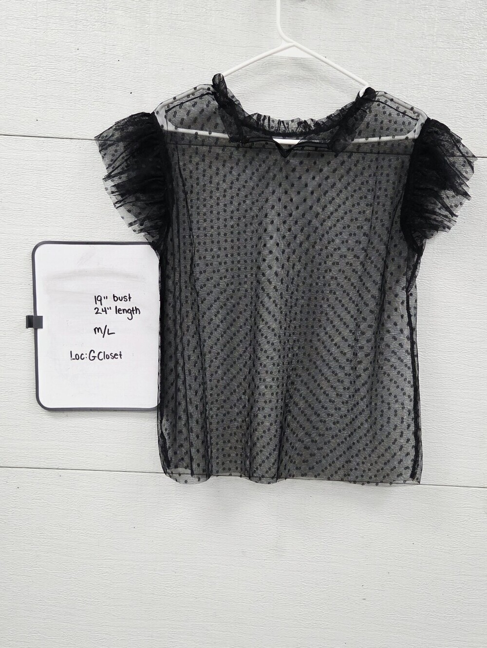 Sheer Polka Dot Ruffle Sleeve Top - Black Large - Picture 5 of 6